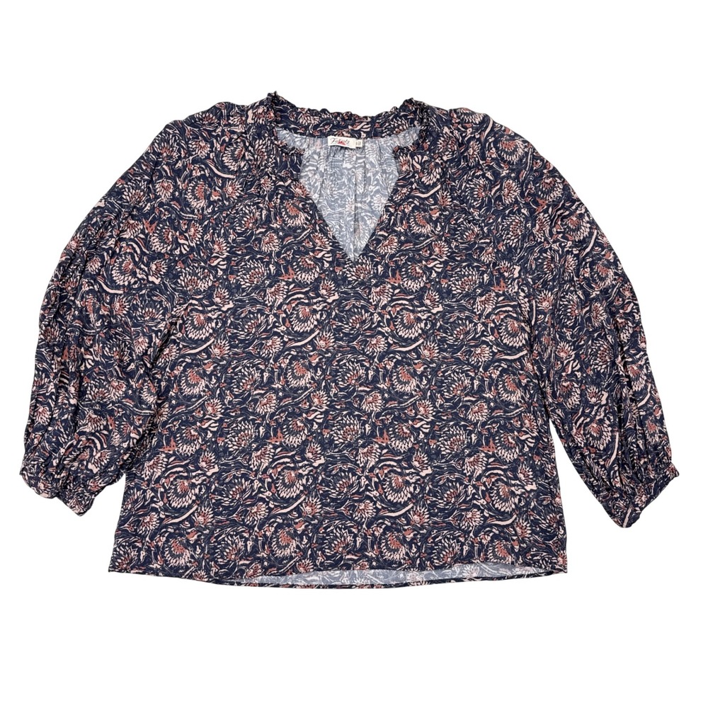 Faherty Portia Top Womens Size Small Blue Floral Peasant Popover Flowy Casual